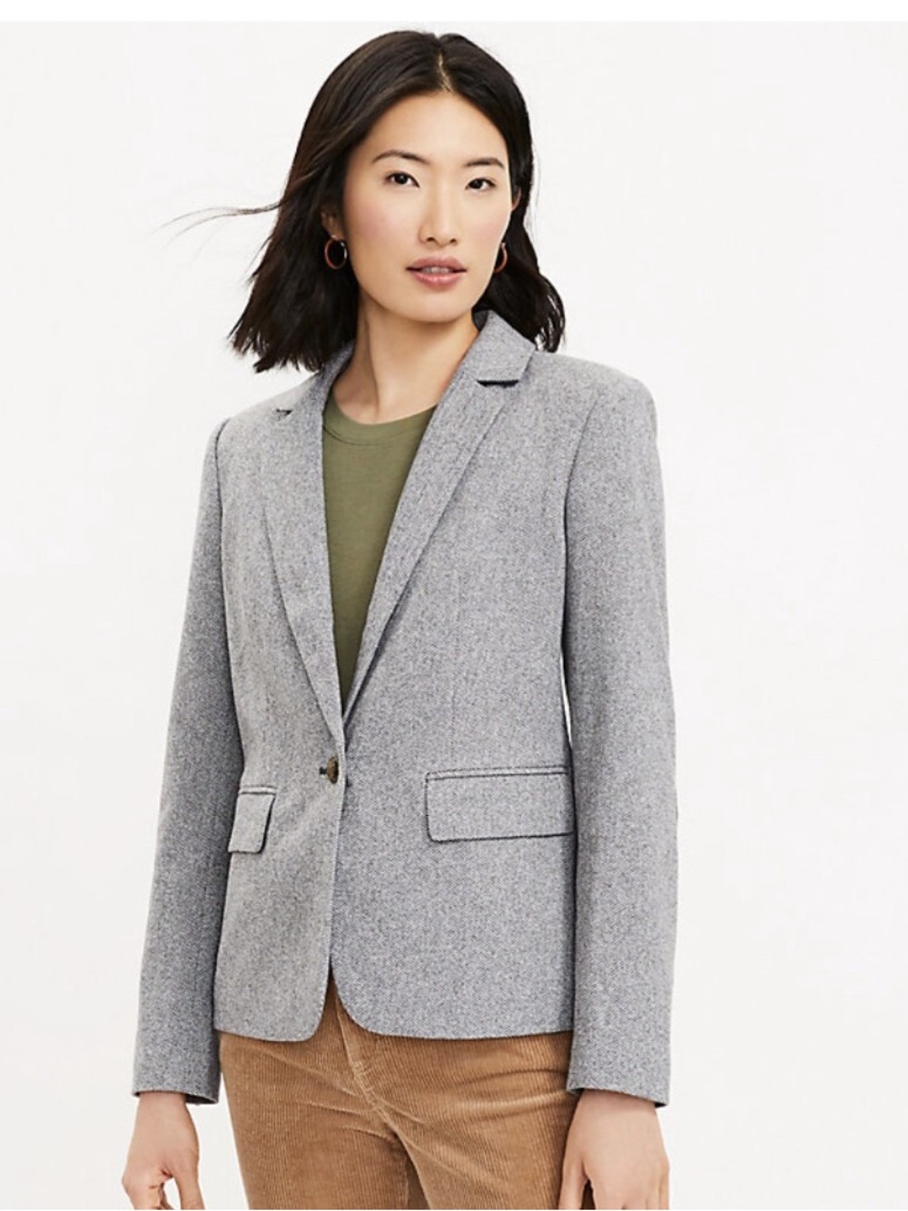 LOFT Gray Herringbone Knit Blazer Jacket Coat Elbow Pad | Women's US 4